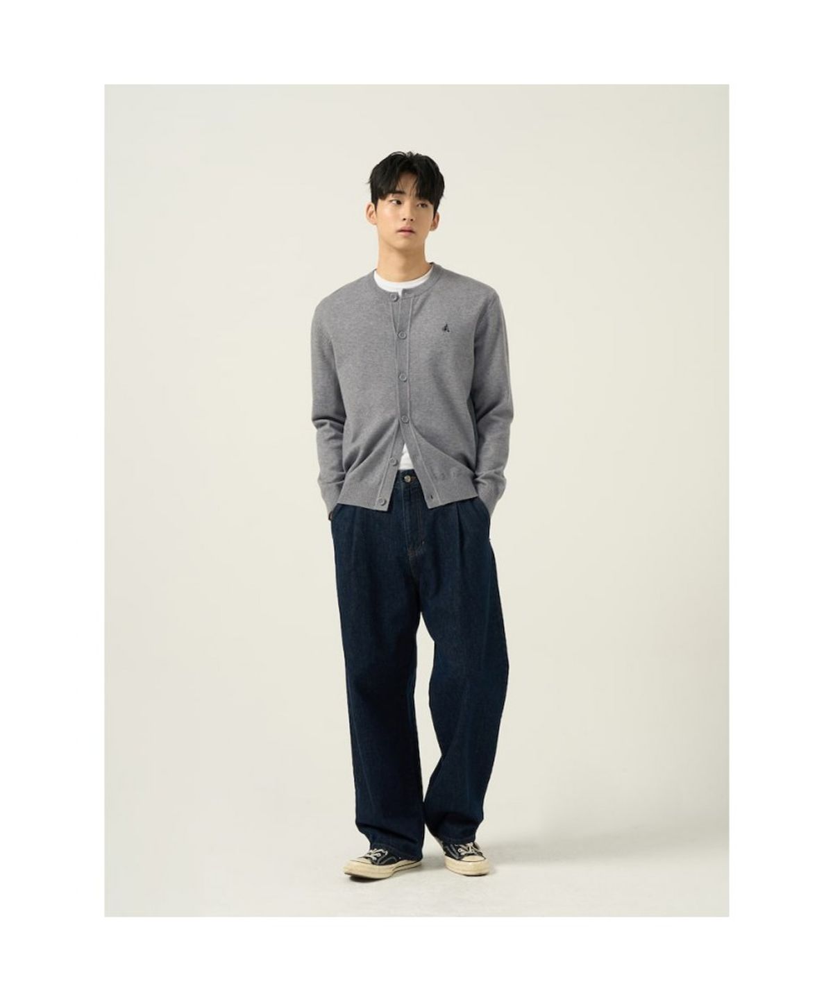 빈폴 멘(BEANPOLE MEN) 울 혼방 라운드 카디건  그레이