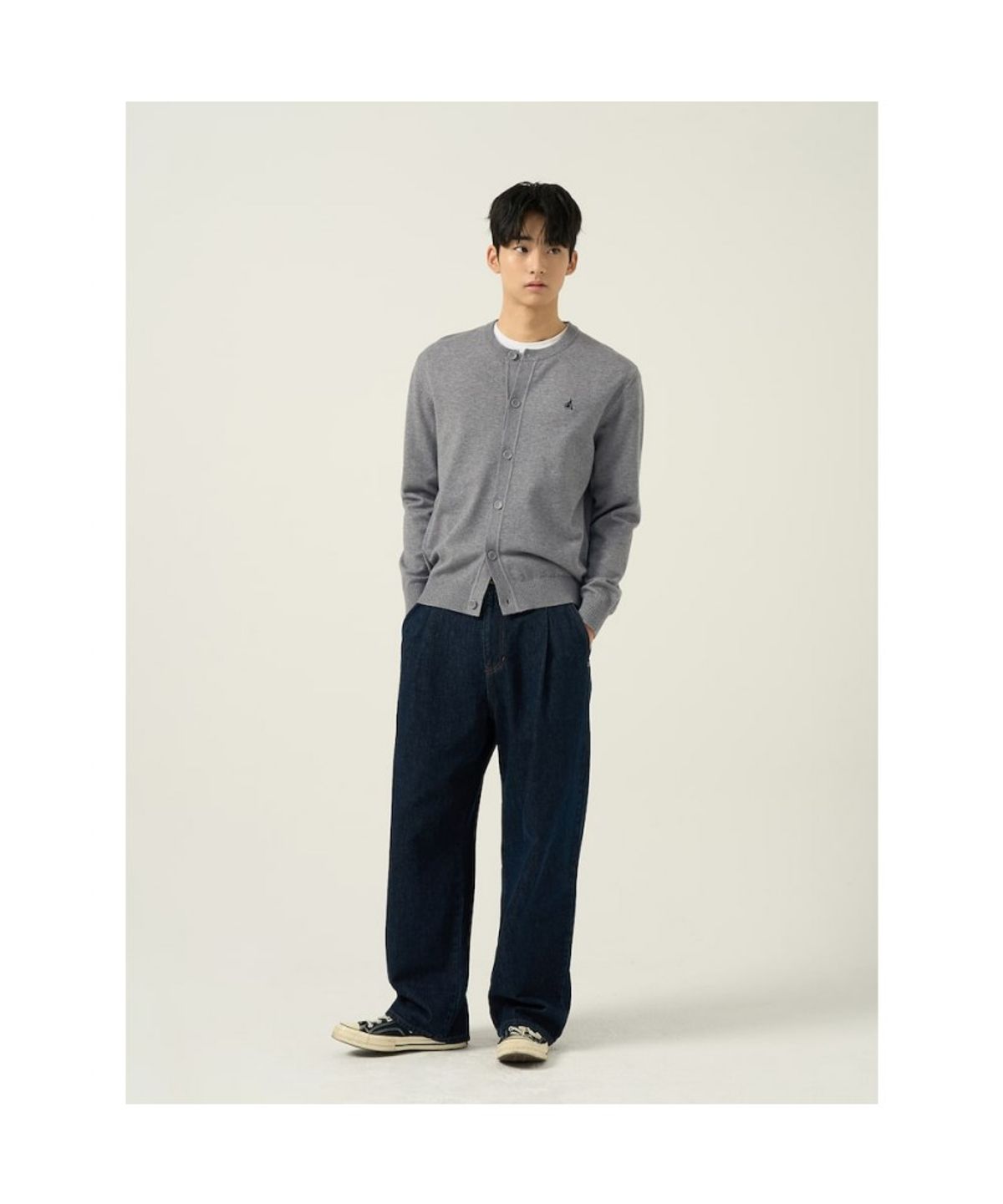빈폴 멘(BEANPOLE MEN) 울 혼방 라운드 카디건  그레이