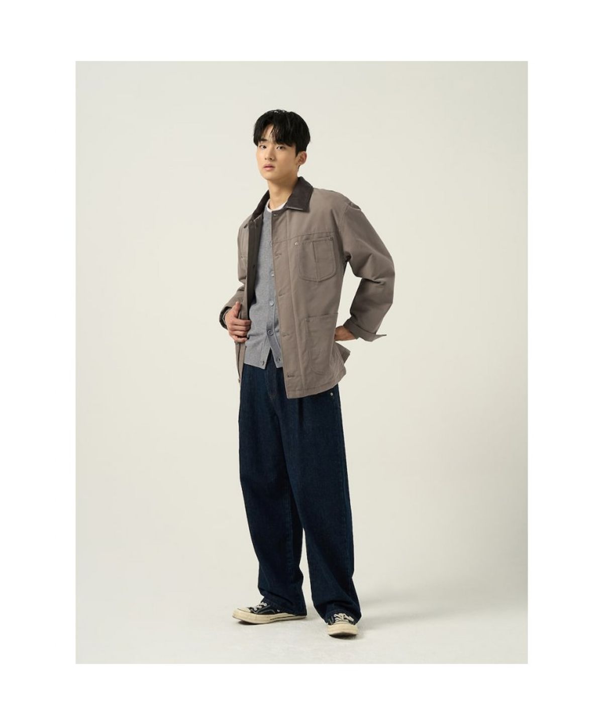 빈폴 멘(BEANPOLE MEN) 울 혼방 라운드 카디건  그레이