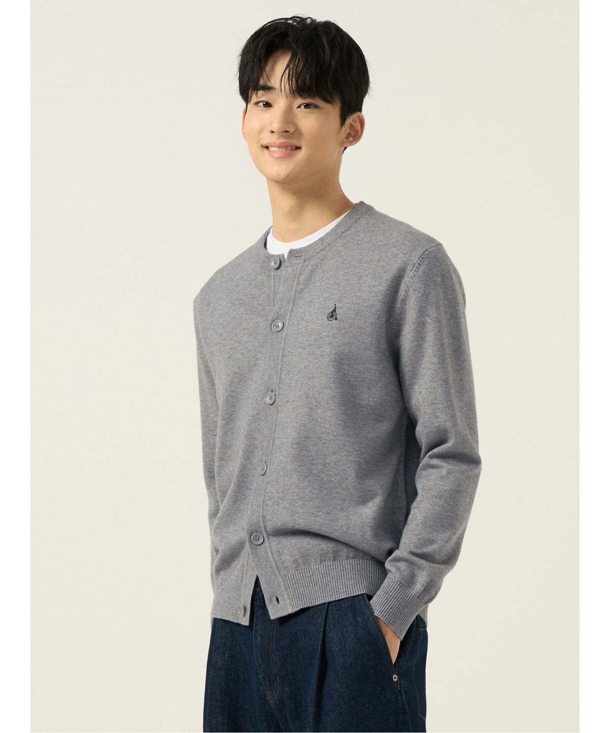 빈폴 멘(BEANPOLE MEN) 울 혼방 라운드 카디건  그레이