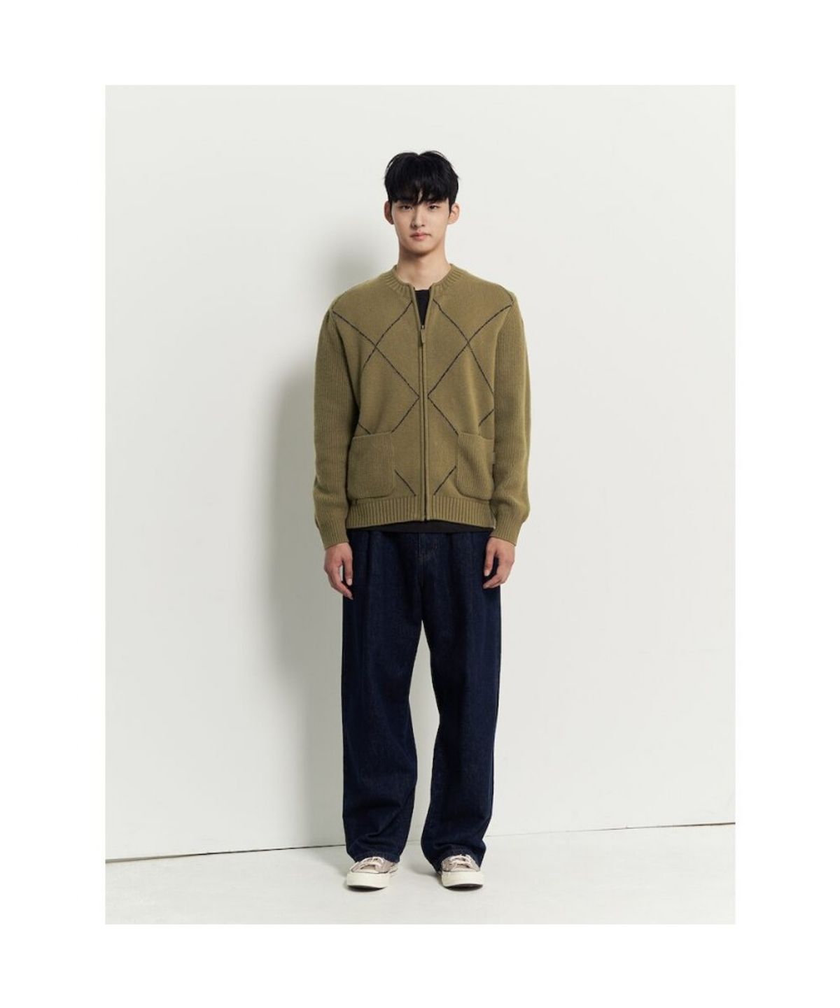 빈폴 멘(BEANPOLE MEN) 아가일 집업 카디건  올리브