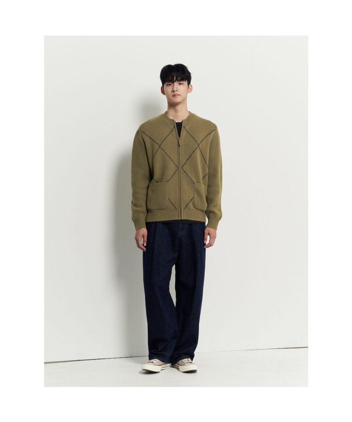 빈폴 멘(BEANPOLE MEN) 아가일 집업 카디건  올리브