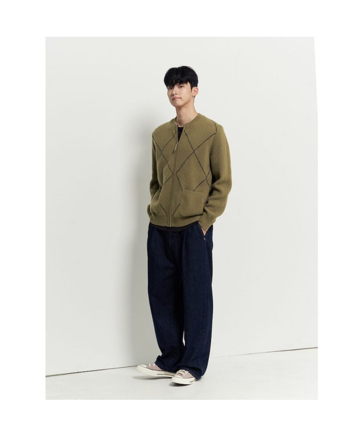빈폴 멘(BEANPOLE MEN) 아가일 집업 카디건  올리브
