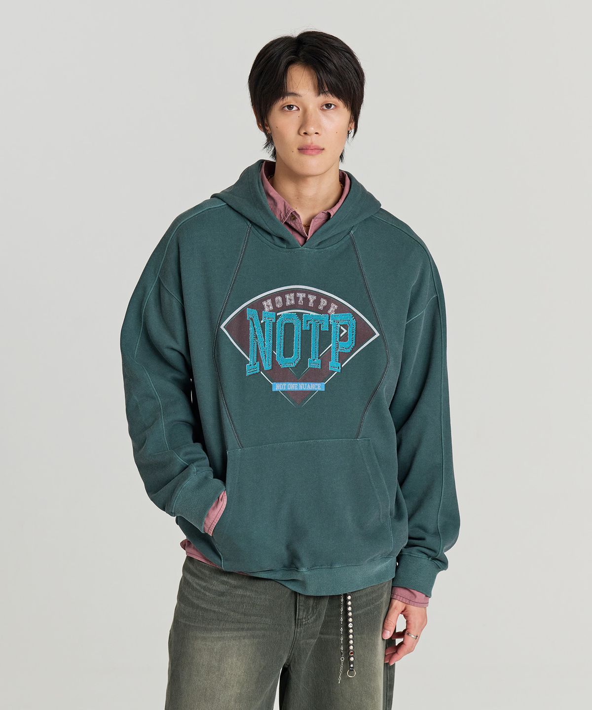 논타입(NONTYPE) NOTP BASEBALL INSICION HOODIE (DEEP GREEN)