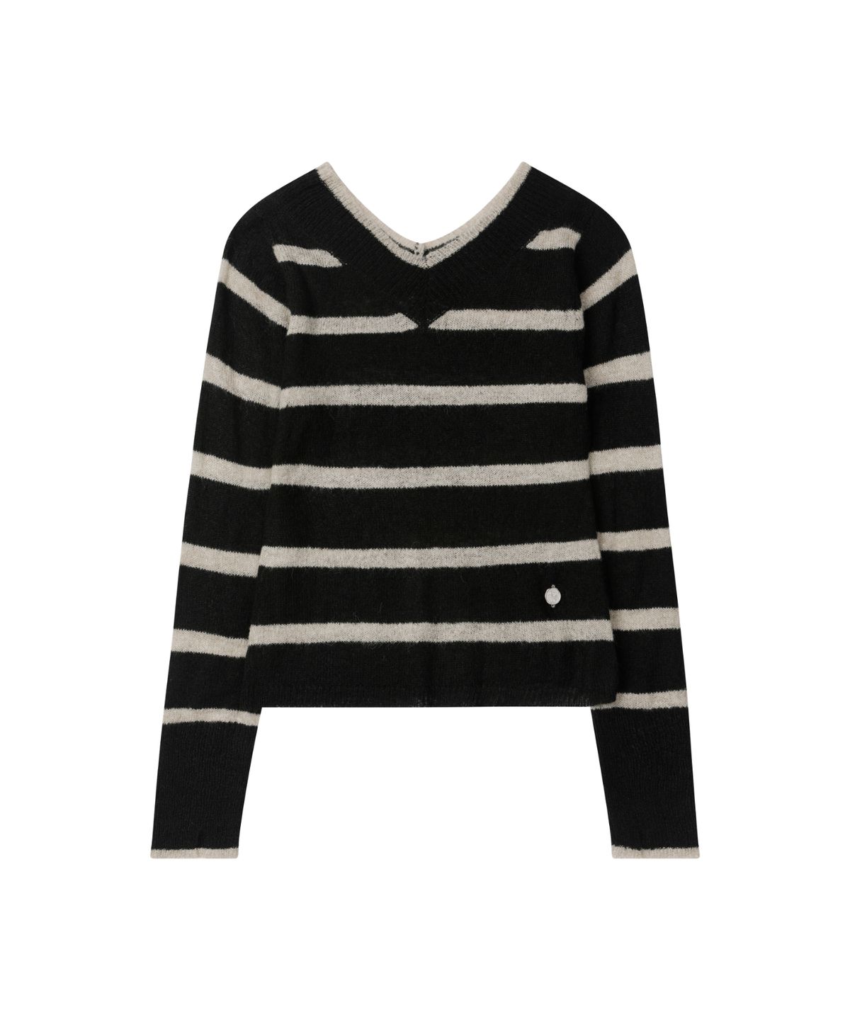레더리(LEATHERY) 심볼 브이넥 스트라이프 니트 [OAT GREY]