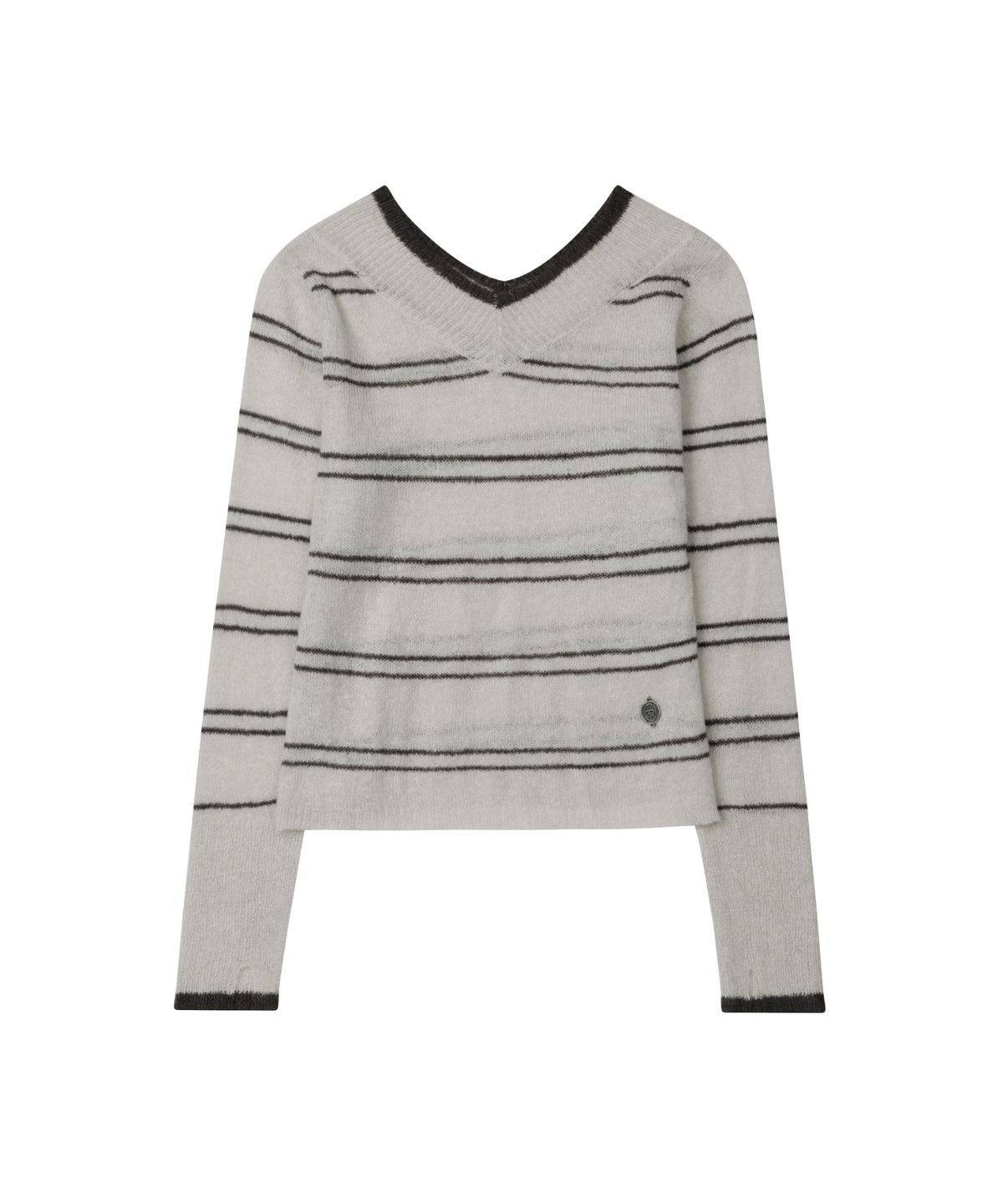 레더리(LEATHERY) 심볼 브이넥 스트라이프 니트 [OAT GREY]