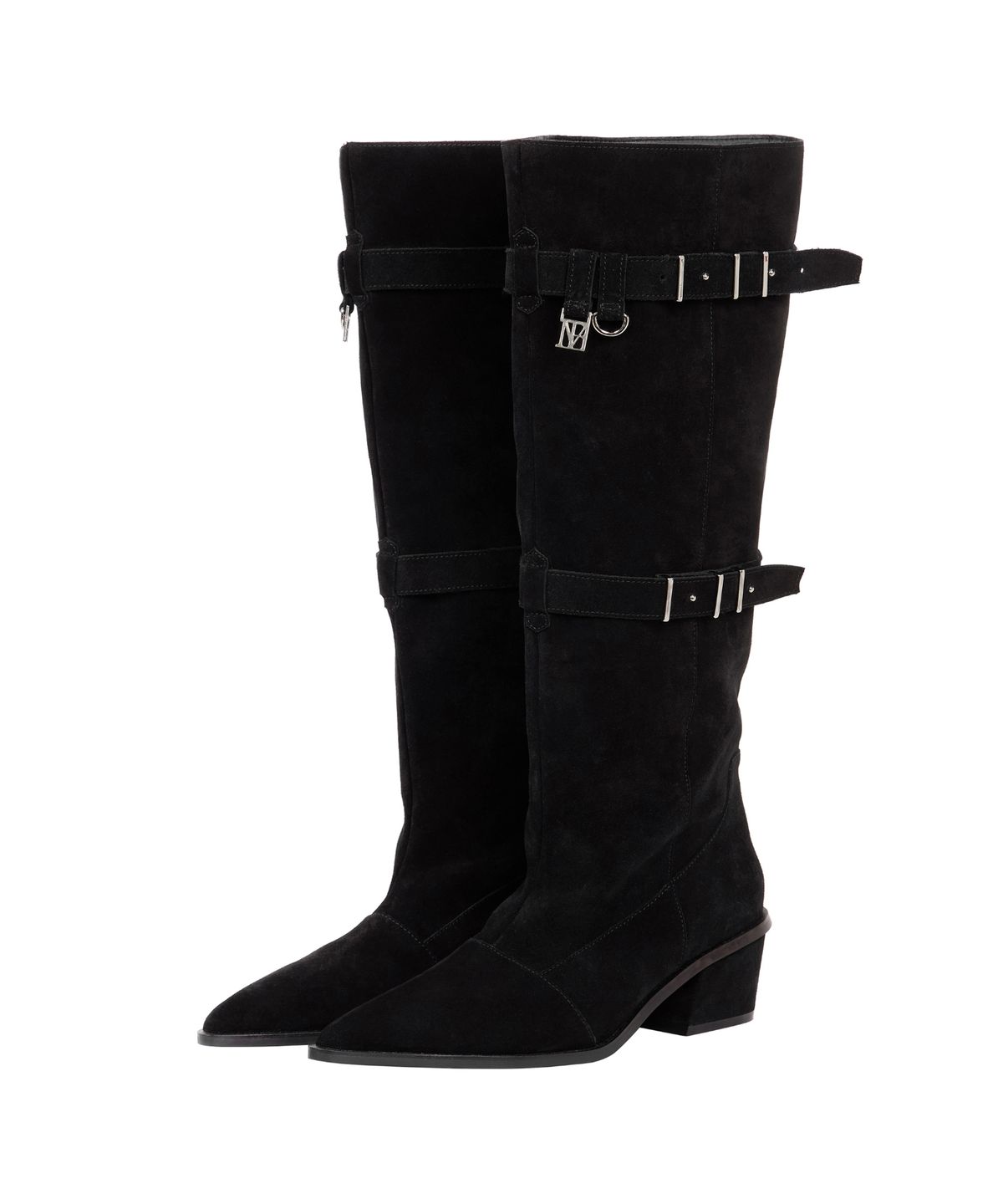 트리밍버드(TREEMINGBIRD) Suede Slouch Belted Long Boots [ Black ]