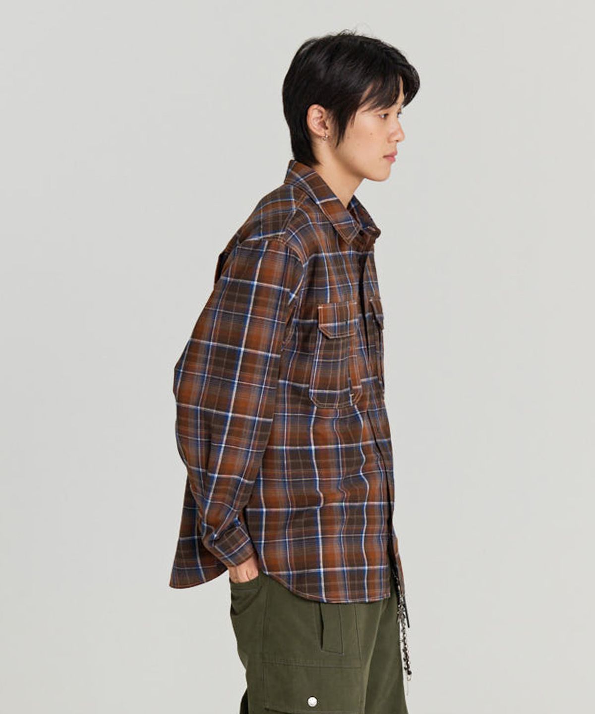 논타입(NONTYPE) COMFY 3PK CHECK SHIRTS (BROWN)
