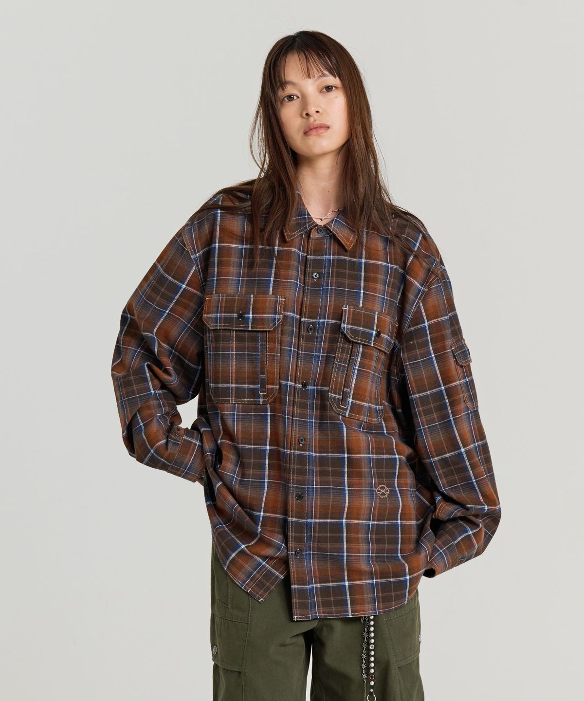 논타입(NONTYPE) COMFY 3PK CHECK SHIRTS (BROWN)