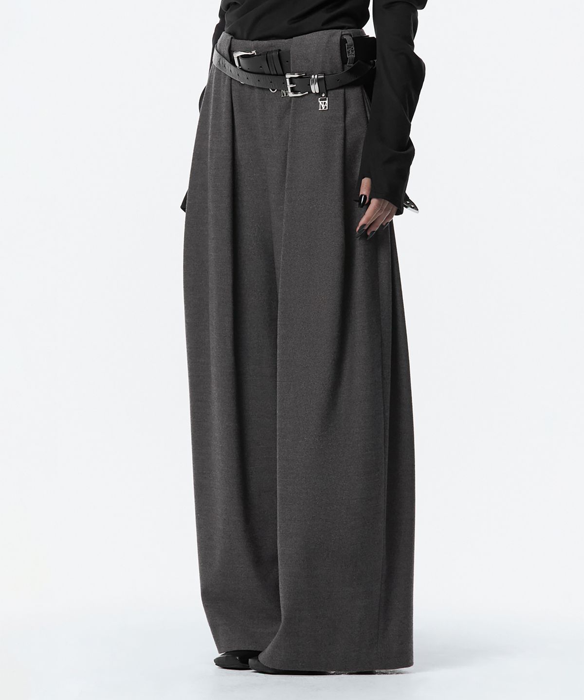 트리밍버드(TREEMINGBIRD) Wide Wool Tuck Slacks [ Gray ]