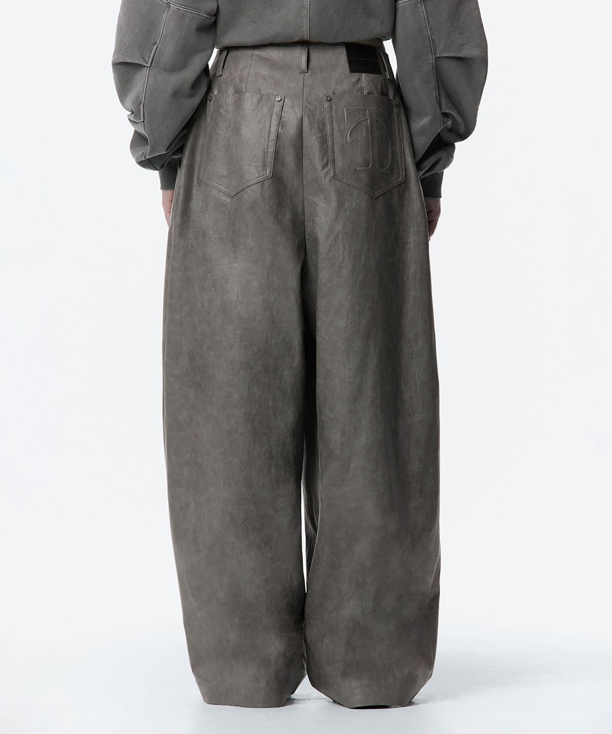 트리밍버드(TREEMINGBIRD) Strap Leather Pants [ Gray ]