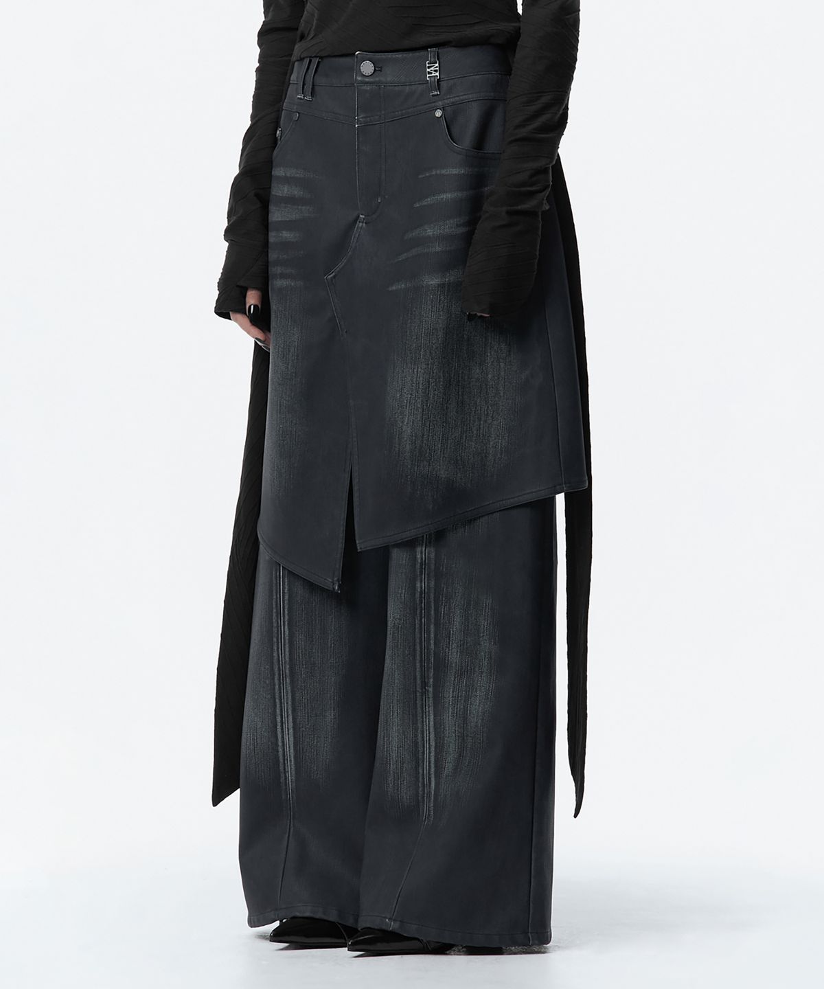 트리밍버드(TREEMINGBIRD) Layered Skirt Pants [ Navy ]