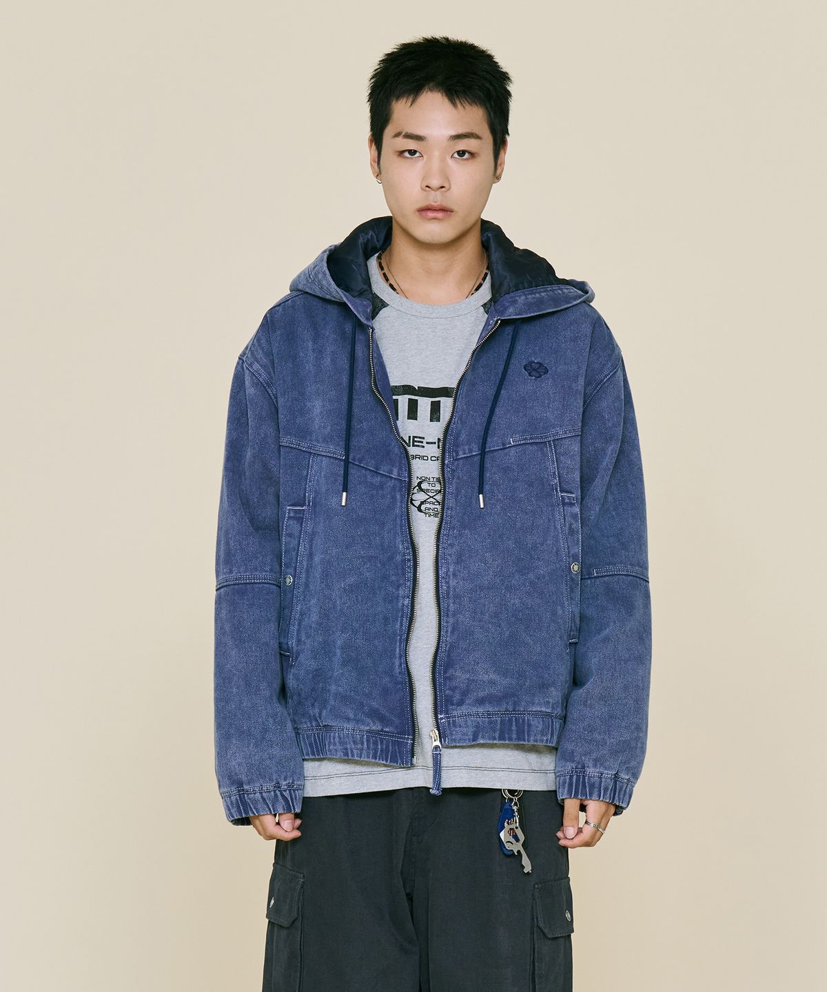 논타입(NONTYPE) INCISION HOOD PADDED JUMPER (WASHED BLUE)