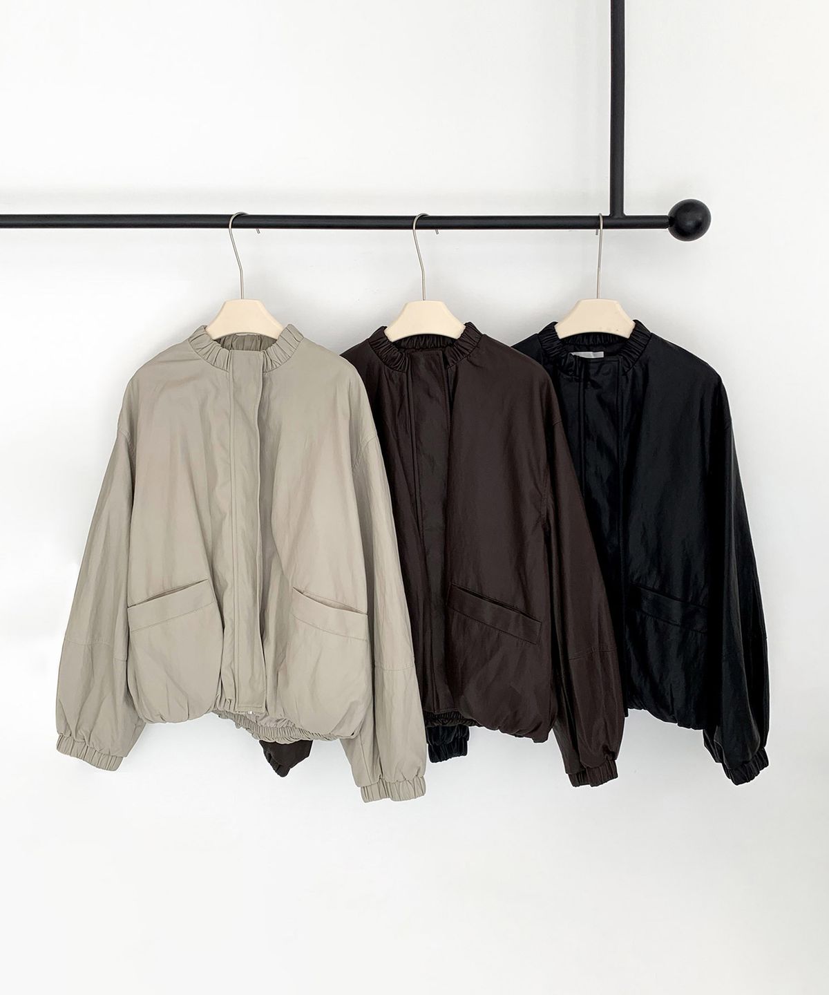 바스카라(VASCARA) Shirring Volume Faux Leather Jacket (3colors)
