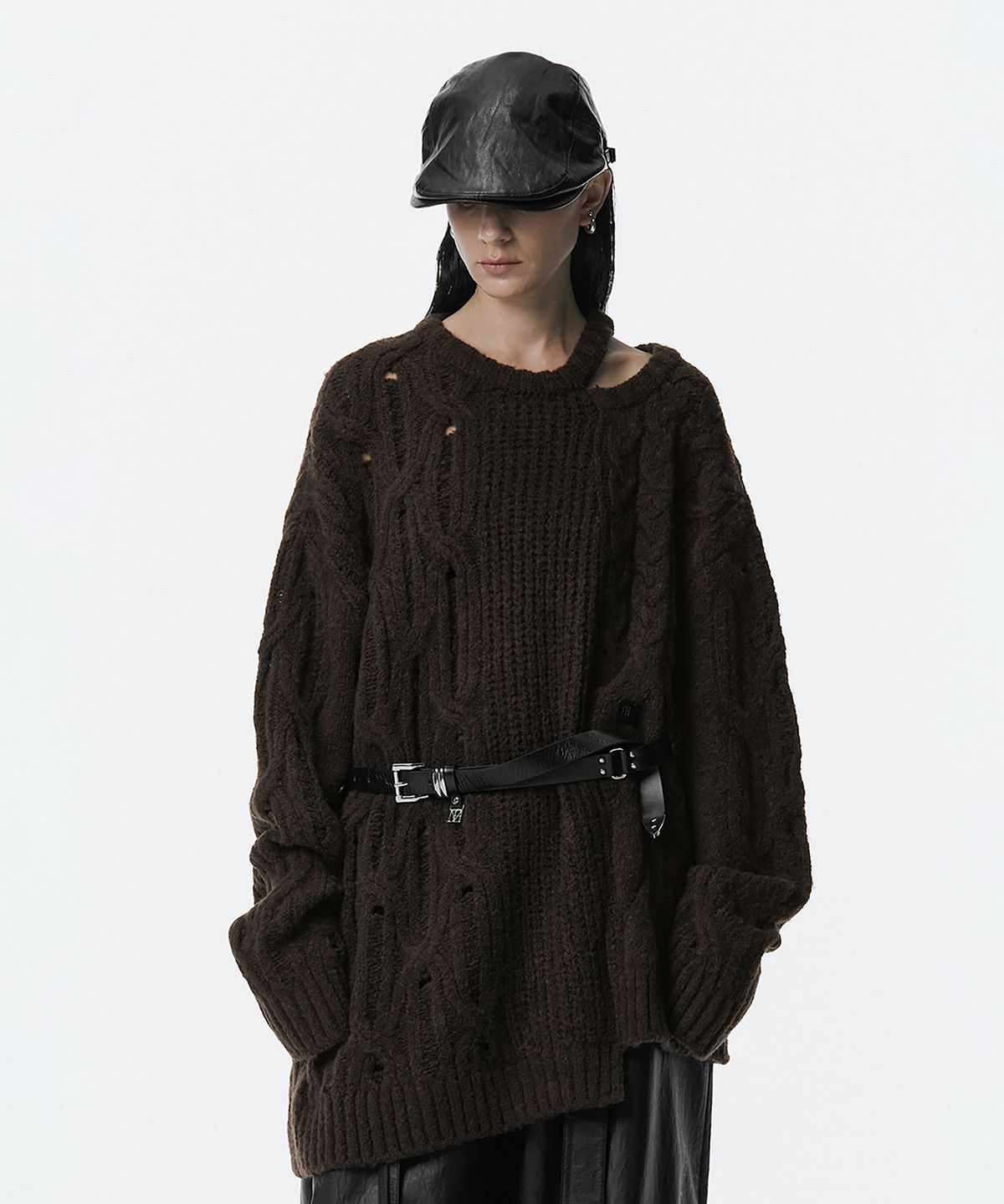 트리밍버드(TREEMINGBIRD) Mixed Cable Knit Pullover [ Khaki Brown ]
