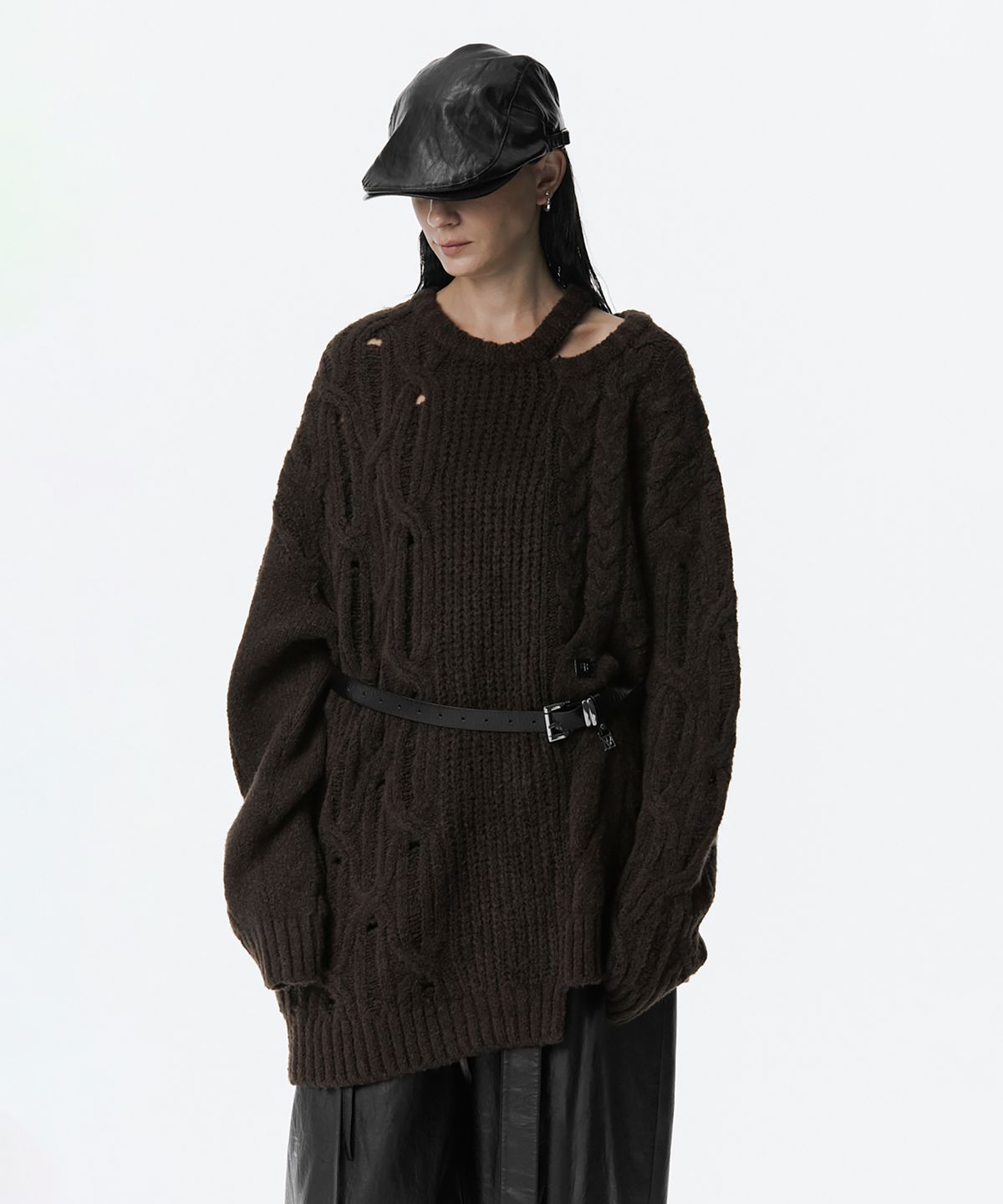 트리밍버드(TREEMINGBIRD) Mixed Cable Knit Pullover [ Khaki Brown ]