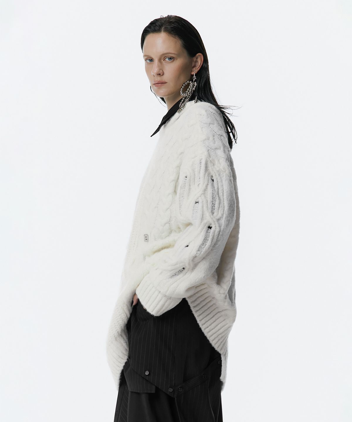 트리밍버드(TREEMINGBIRD) Mixed Cable Knit Pullover [ Ivory ]