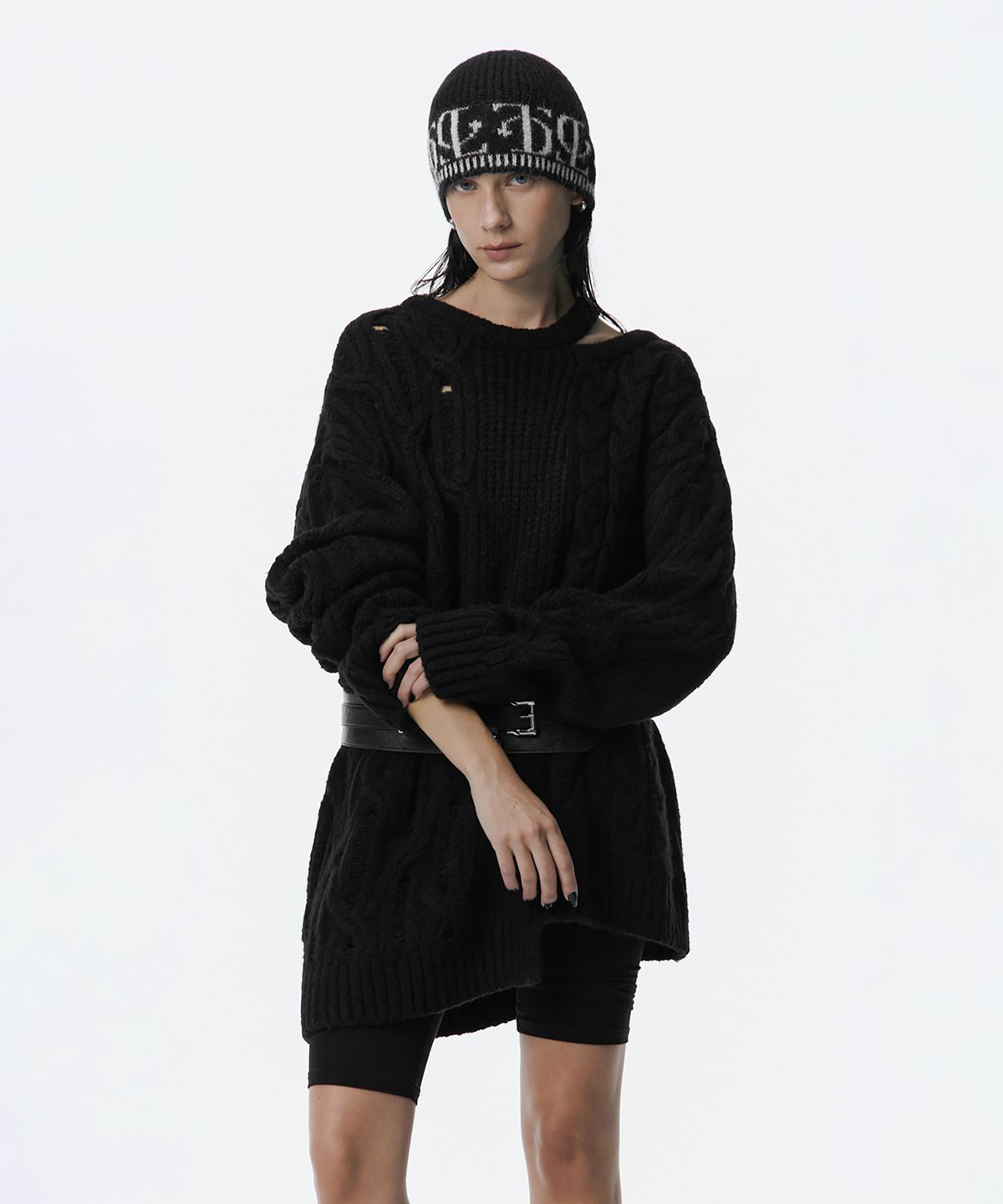 트리밍버드(TREEMINGBIRD) Mixed Cable Knit Pullover [ Black ]