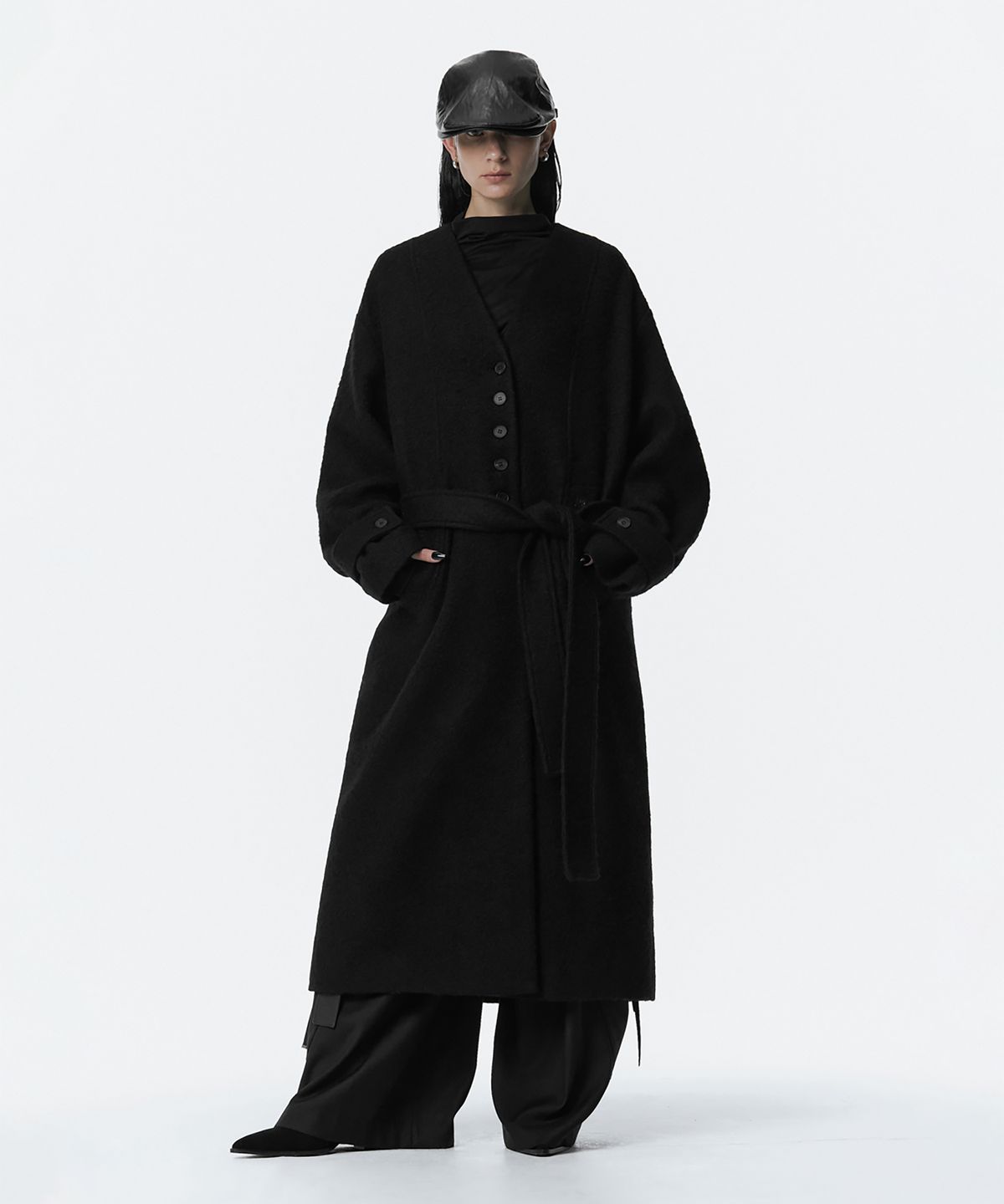 트리밍버드(TREEMINGBIRD) Boucle Wool Long Coat [ Black ]