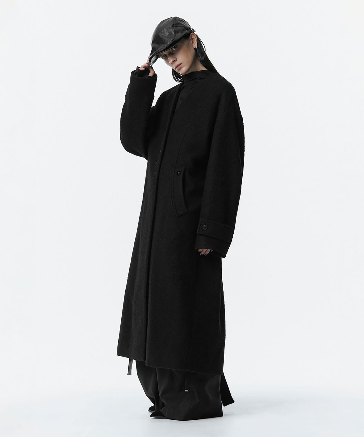 트리밍버드(TREEMINGBIRD) Boucle Wool Long Coat [ Black ]