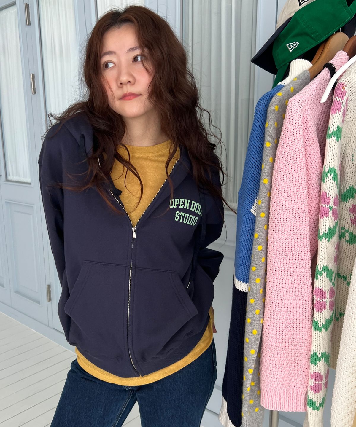 오픈도어스튜디오(OPENDOORSTUDIO) opendoor hooded zip-up navy
