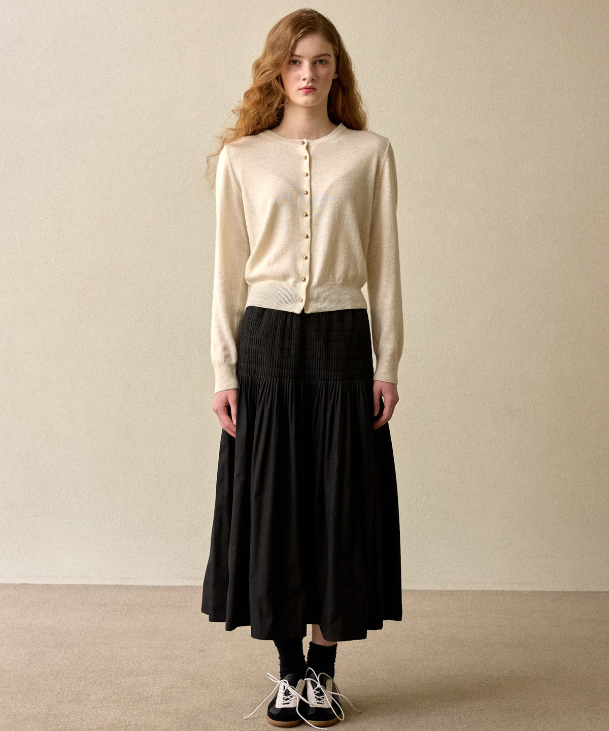 오픈도어스튜디오(OPENDOORSTUDIO) handmade wrinkle pin tuck skirt black