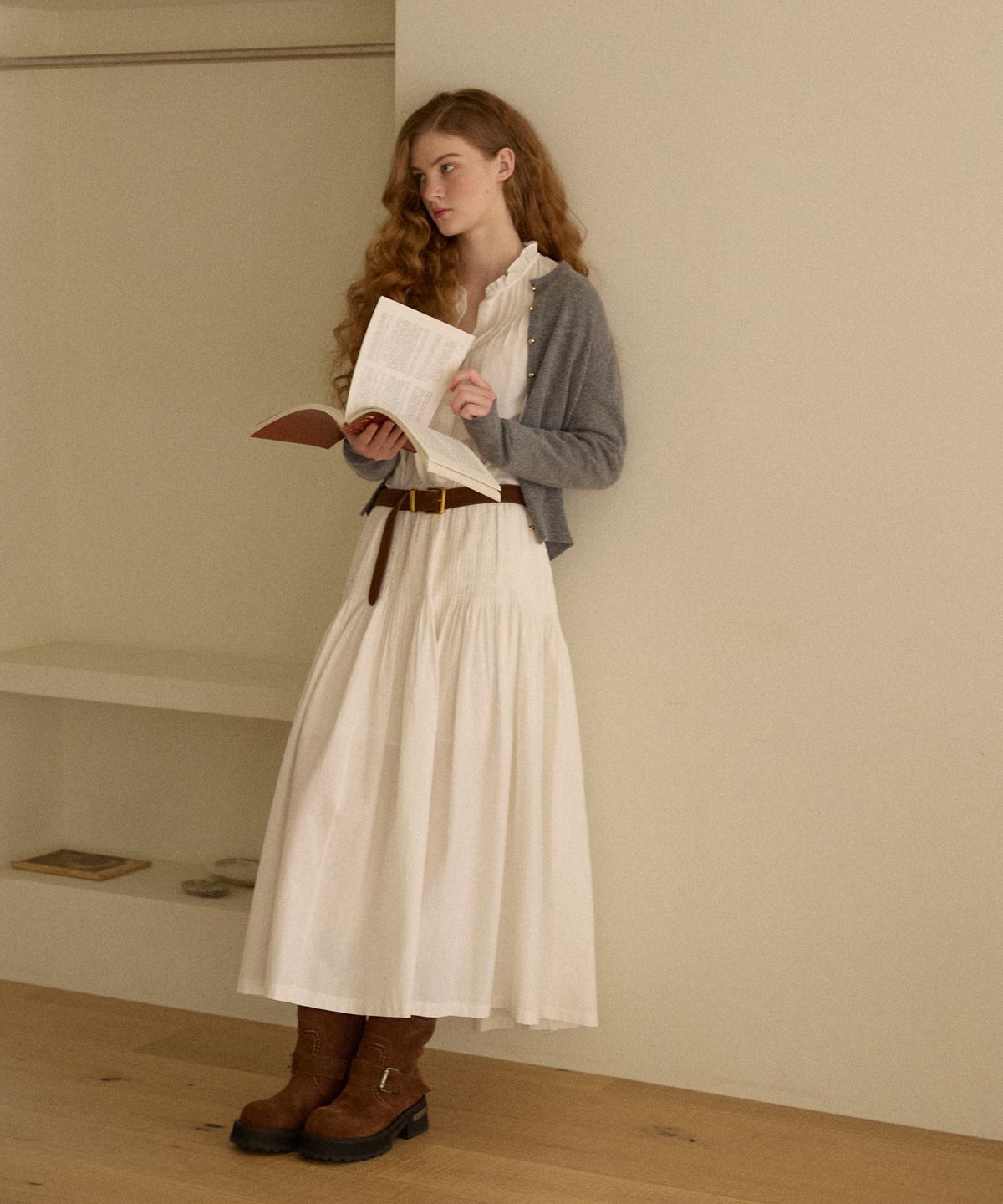 오픈도어스튜디오(OPENDOORSTUDIO) handmade wrinkle pin tuck skirt ivory