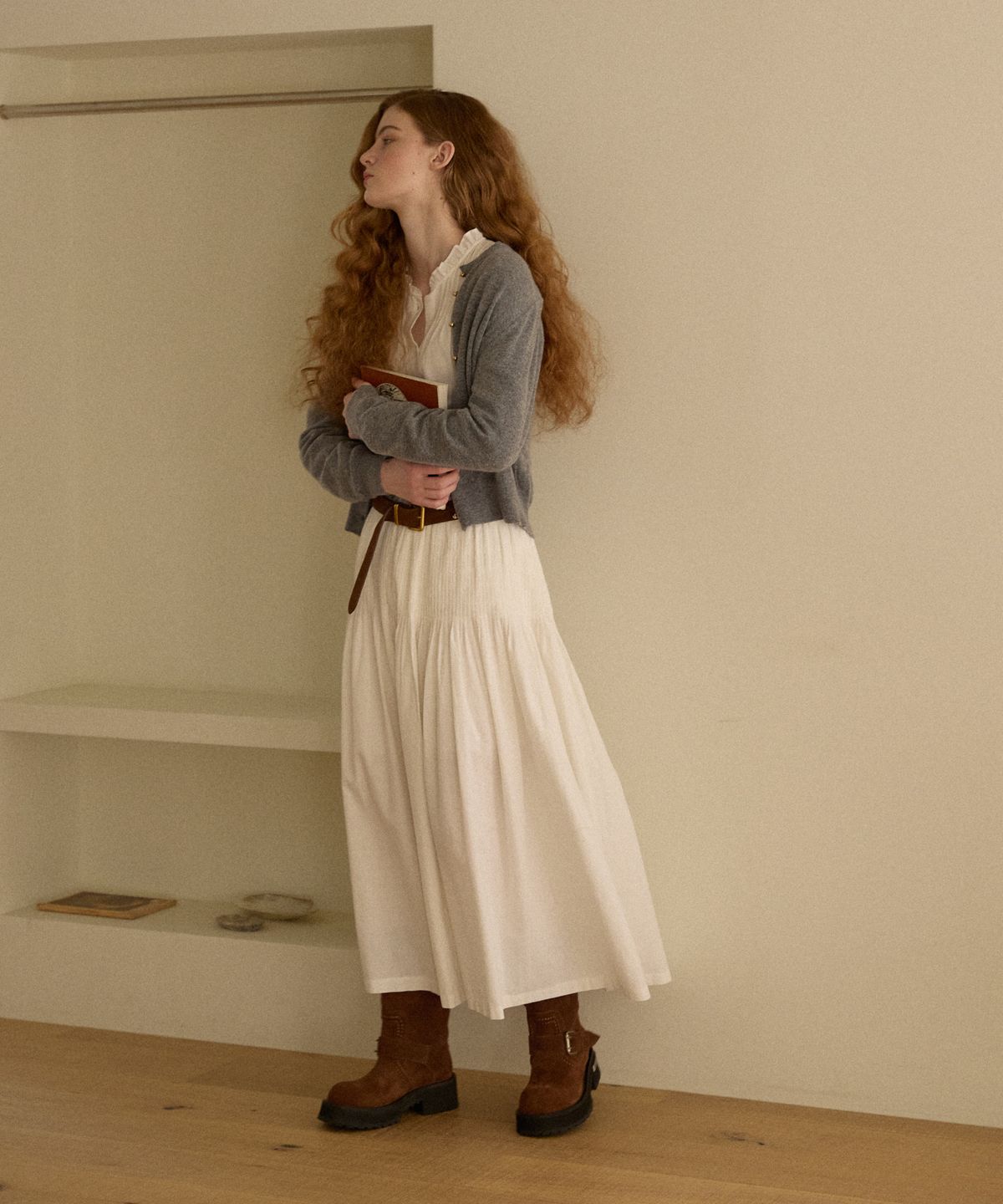 오픈도어스튜디오(OPENDOORSTUDIO) handmade wrinkle pin tuck skirt ivory