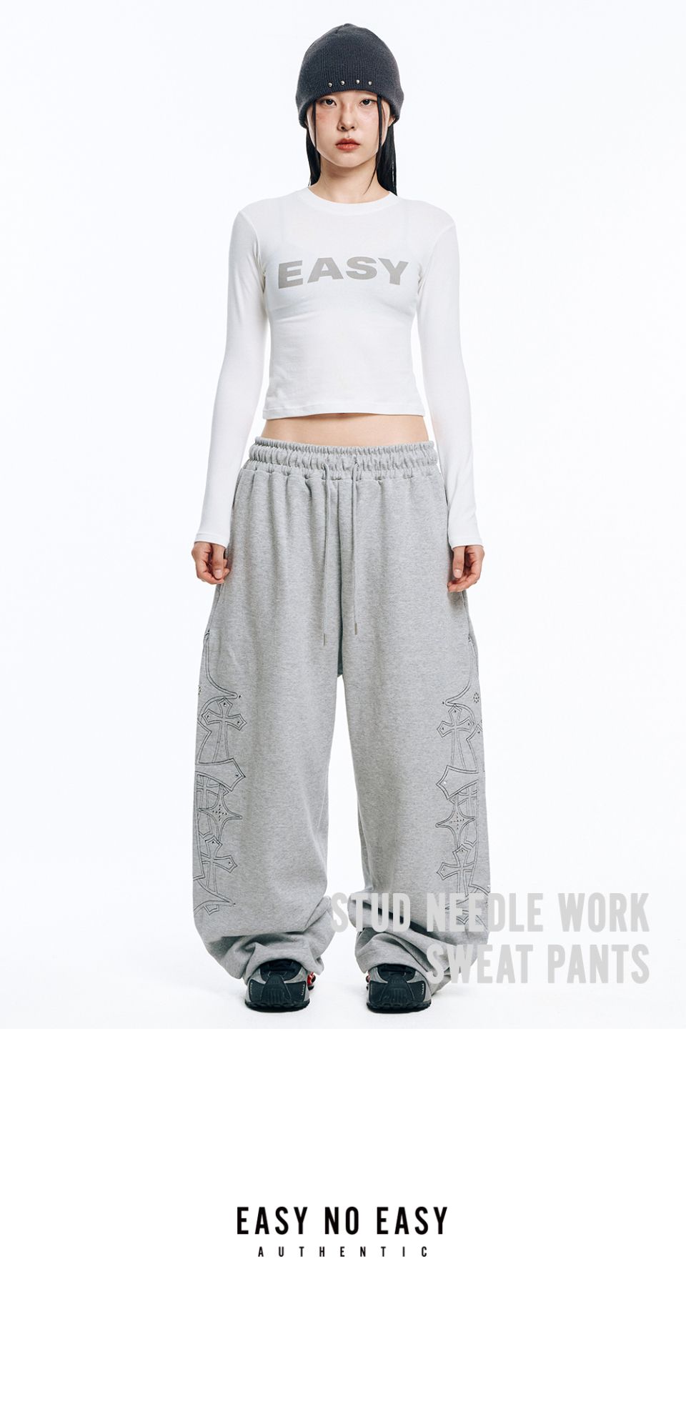 MUSINSA公式 | EASY NO EASY スタッドニードルワークスウェットパンツ