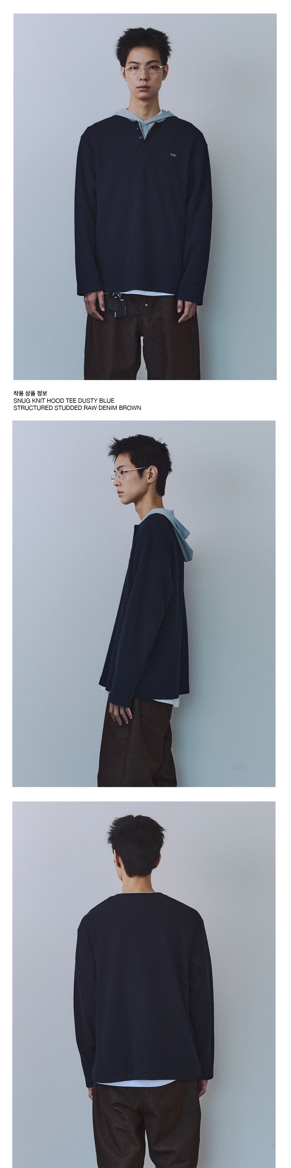MUSINSA公式 | KIJUN MEN Double Layered Henry Neck Long Sleeve Tee Navy