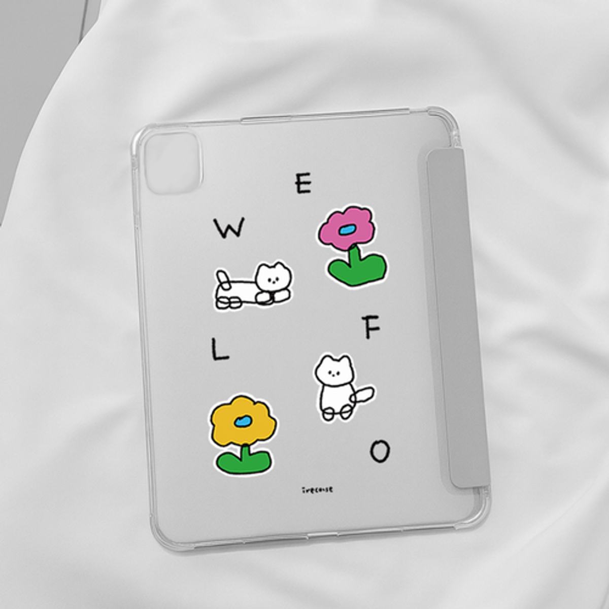 이레케이스앤굿즈(IRECASEGOODS) 플라워냥이 갤럭시탭 아이패드 애플펜슬 수납가능 풀커버 케이스