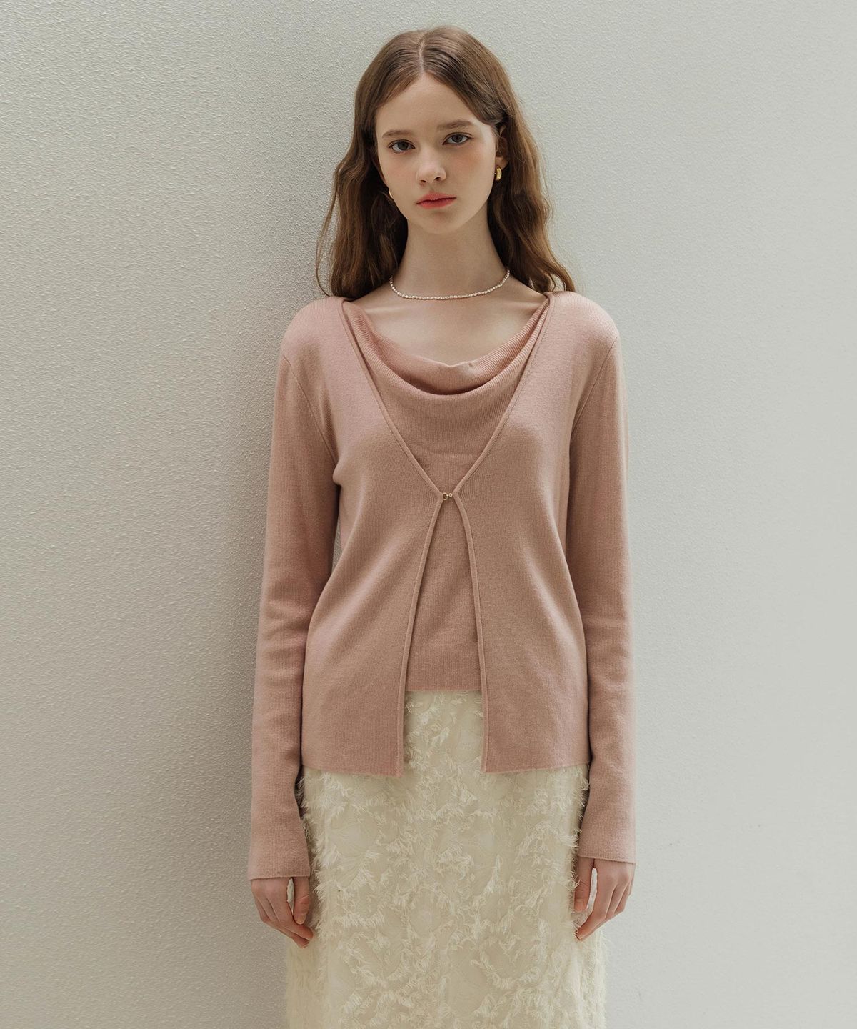 로트르드민(LAUTREDE MIN) Cowl buckle  Pink knit