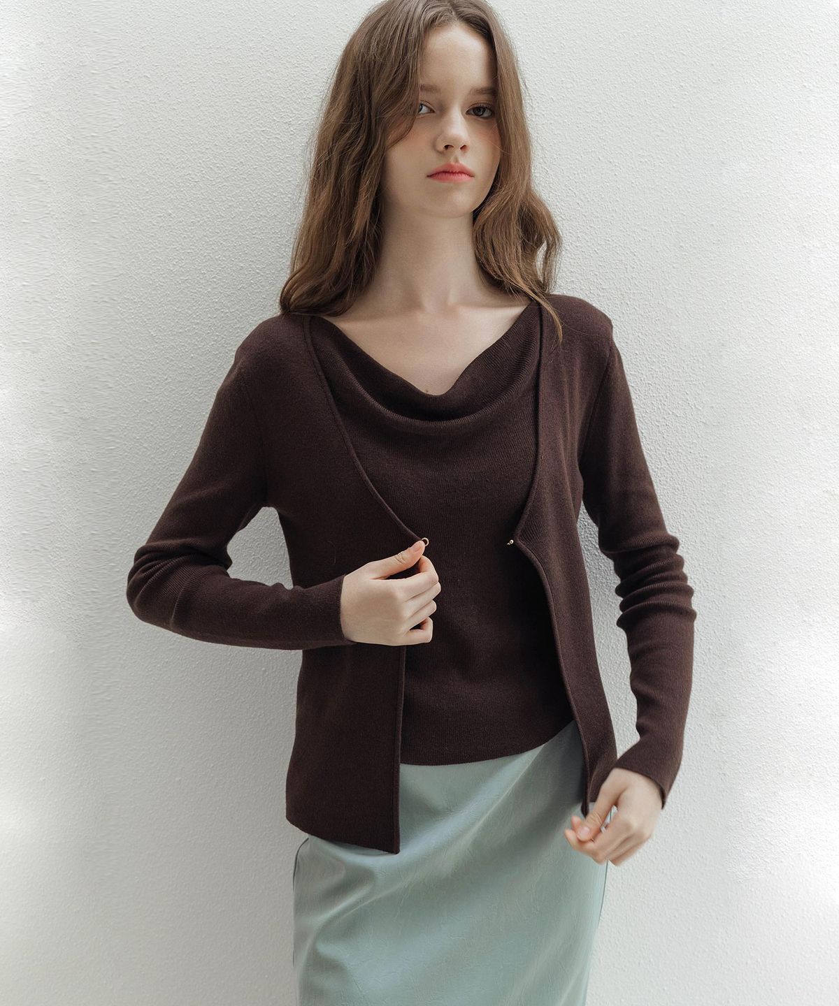 로트르드민(LAUTREDE MIN) Cowl buckle  Brown knit