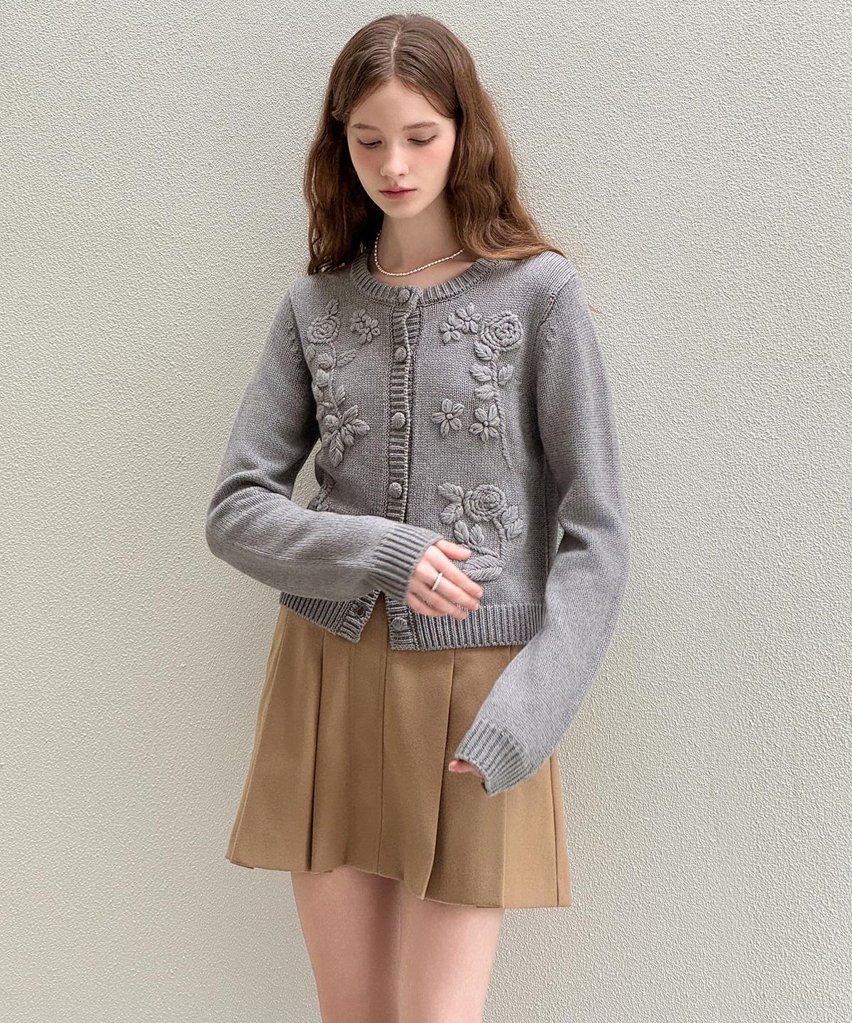 로트르드민(LAUTREDE MIN) Cozy Grey knit cardigan