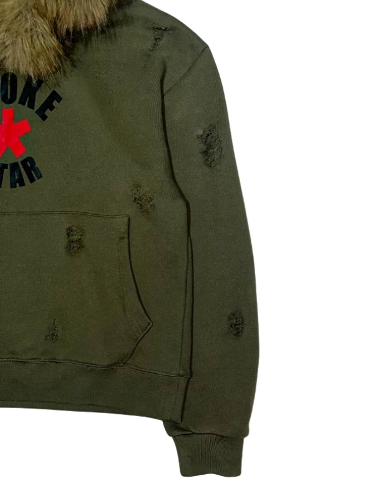 스모크어스타(SMOKEASTAR) Destroyed Fur Crimson Hoodie (KHAKI)
