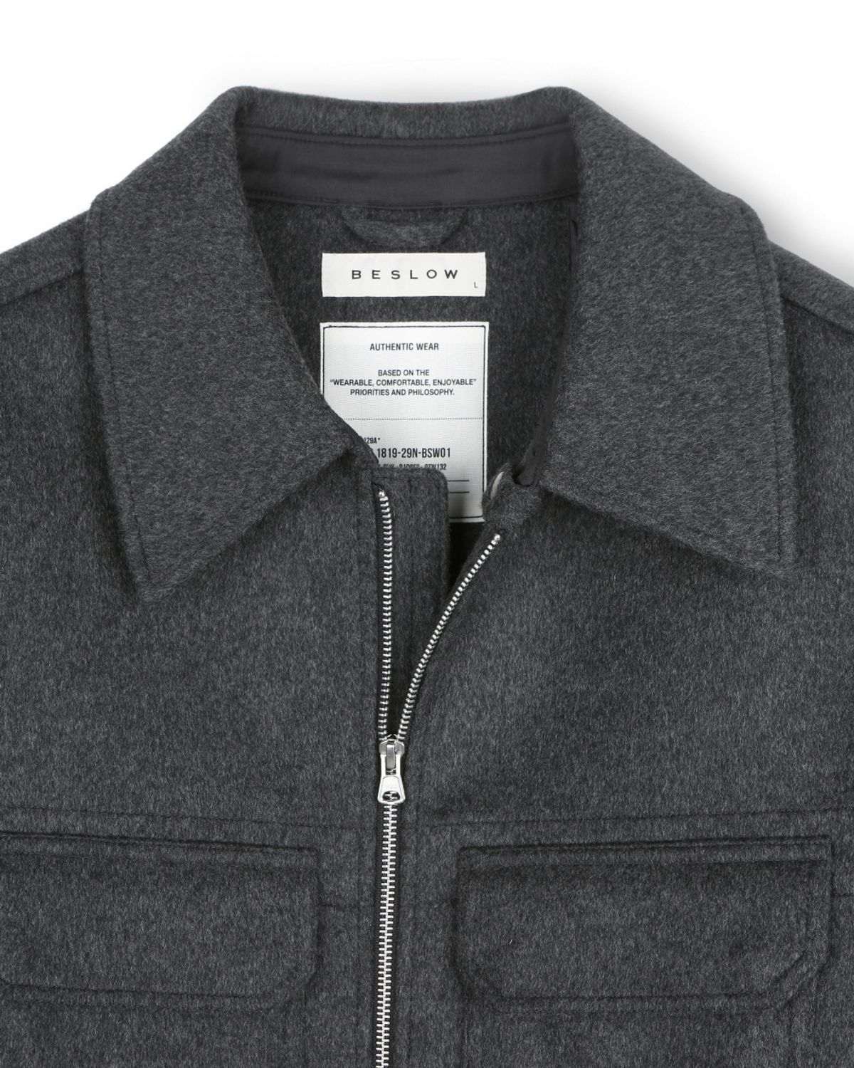 비슬로우(BESLOW) CASHMERE MILITARY ZIP-UP JACKET MELANGE CHARCOAL
