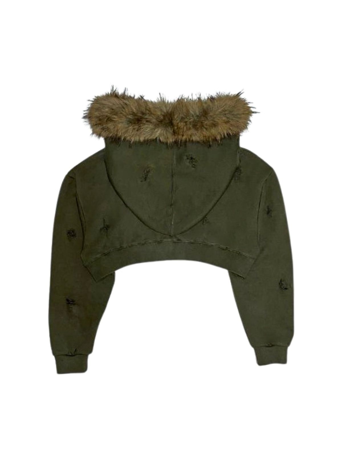 스모크어스타(SMOKEASTAR) Destroyed Fur Half Crimson Hoodie (KHAKI)