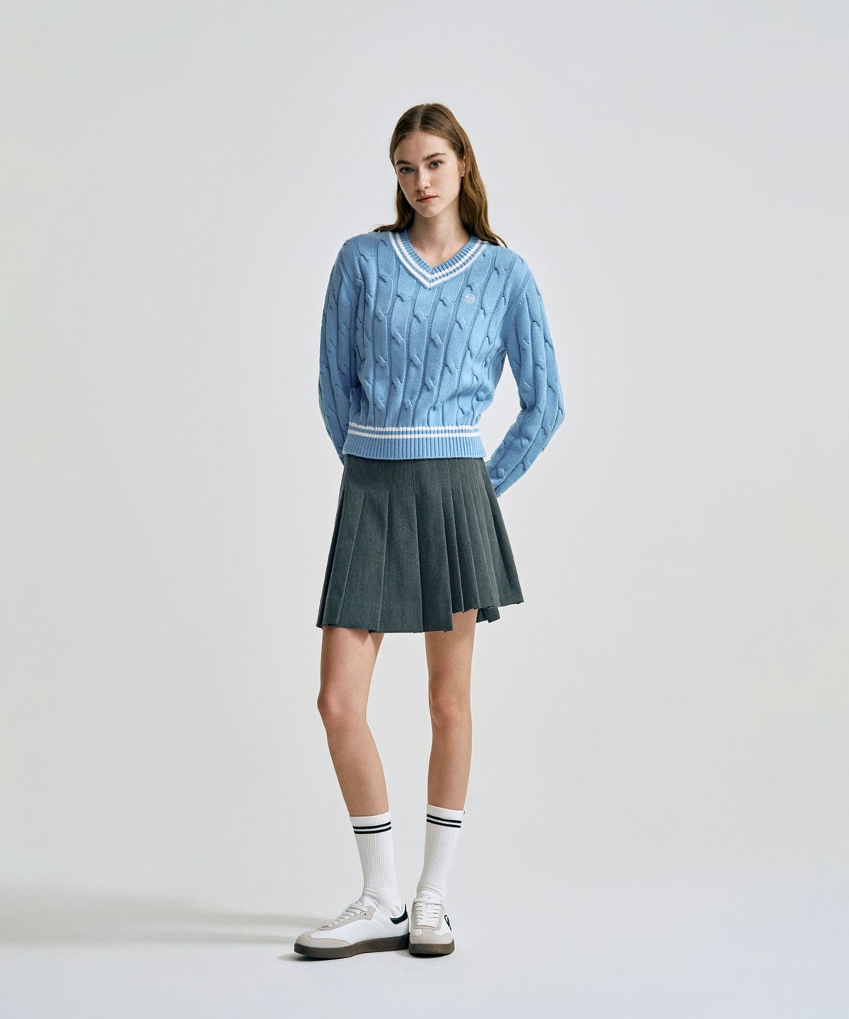 세르지오 타키니(SERGIO TACCHINI) W 브이넥 케이블 스웨터 (L.Indigo)
