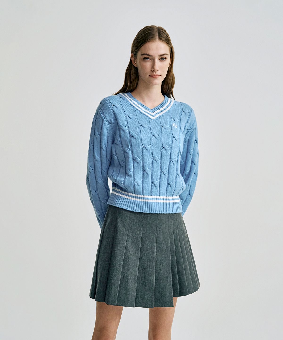 세르지오 타키니(SERGIO TACCHINI) W 브이넥 케이블 스웨터 (L.Indigo)