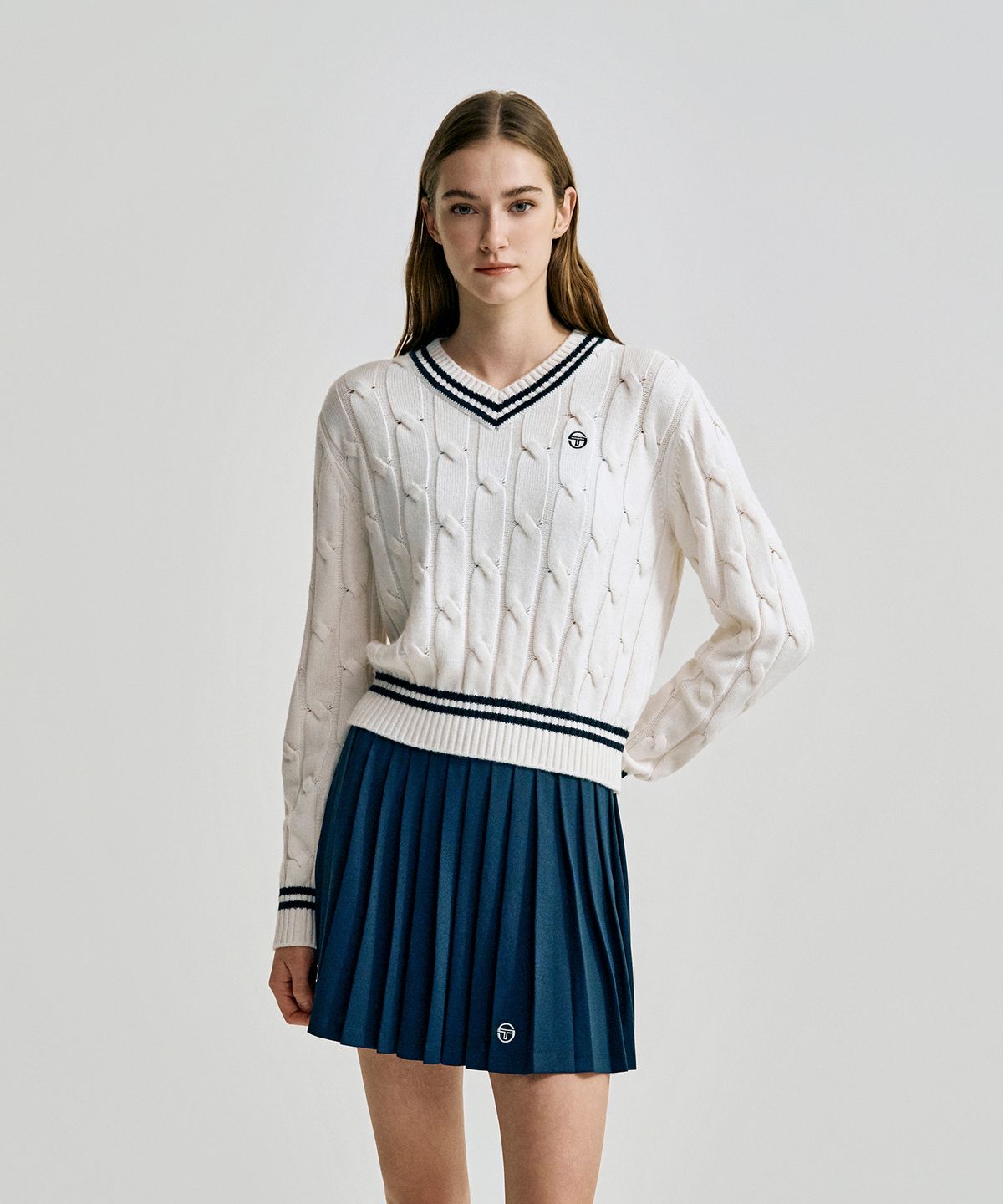 세르지오 타키니(SERGIO TACCHINI) W 브이넥 케이블 스웨터 (Ivory)