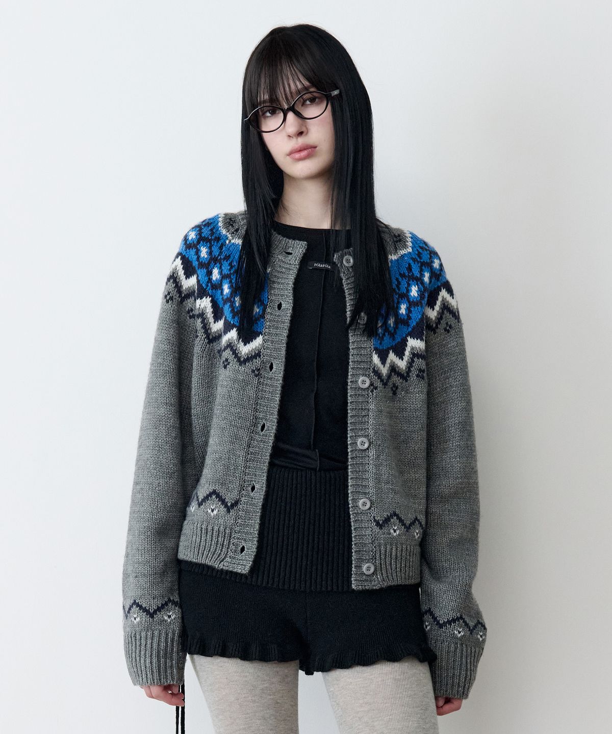 로라로라(ROLAROLA) COWICHAN JACQUARD KNIT CARDIGAN GRAY