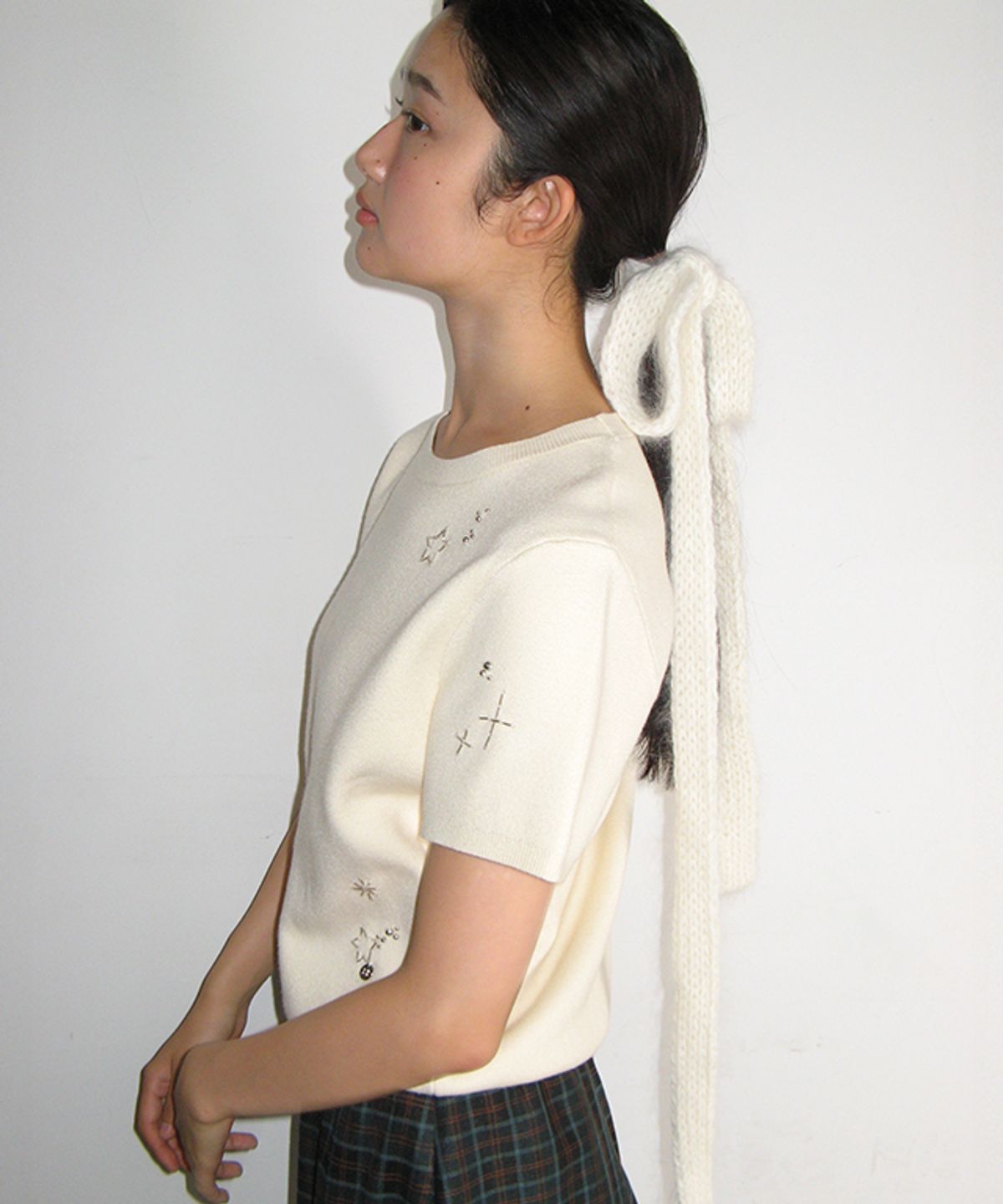 론론(RONRON) STARRY BEADS SHORT SLEEVE KNIT IVORY