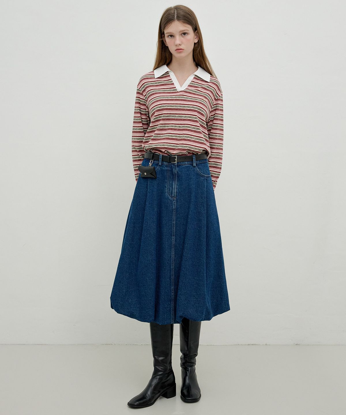 올리브 데 올리브(OLIVE DES OLIVE) 벌룬핏 데님 롱 스커트 OE5AS8150