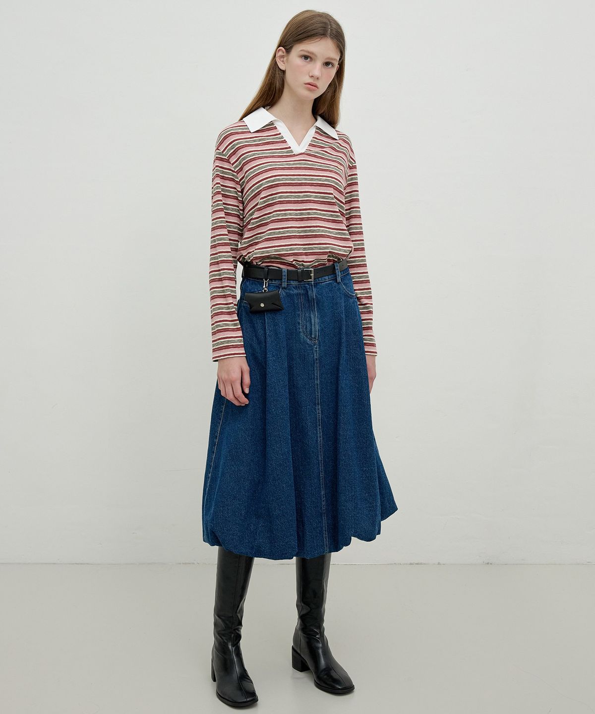 올리브 데 올리브(OLIVE DES OLIVE) 벌룬핏 데님 롱 스커트 OE5AS8150