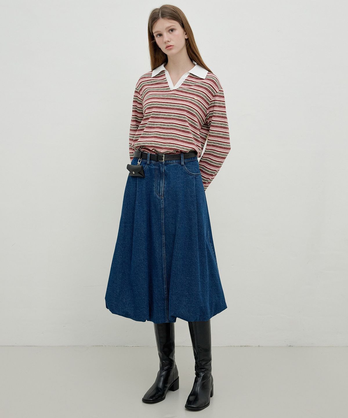 올리브 데 올리브(OLIVE DES OLIVE) 벌룬핏 데님 롱 스커트 OE5AS8150