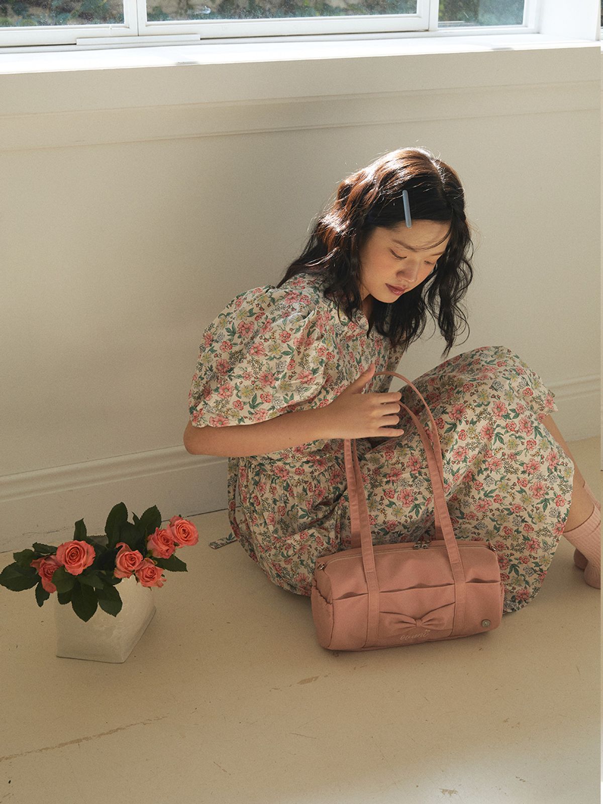 오부니(OVUNI) 플러피 리본백_로즈 핑크