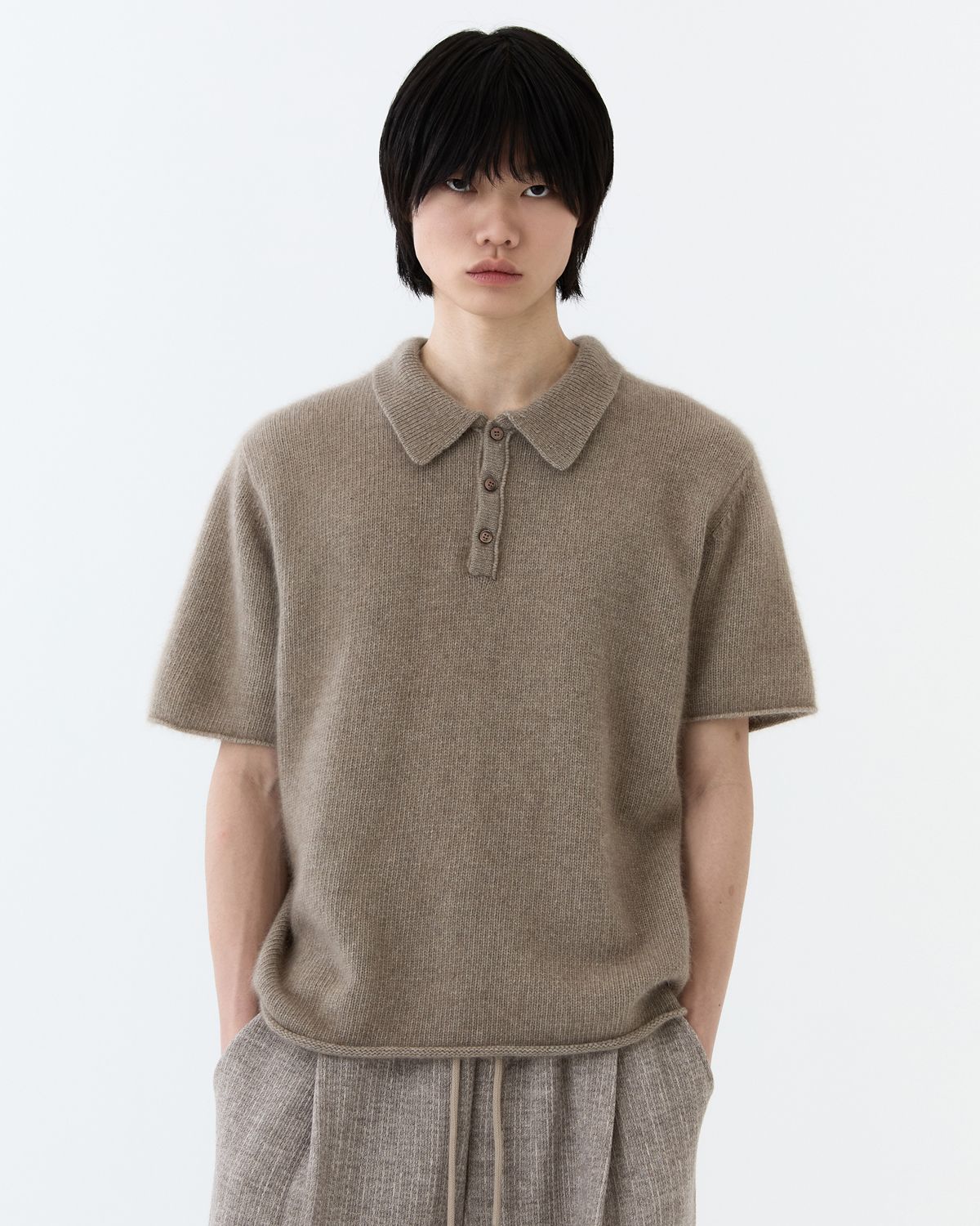 디앤드퀘스천(THEENDQUESTION) Raccoon collar knit top / DARK BEIGE