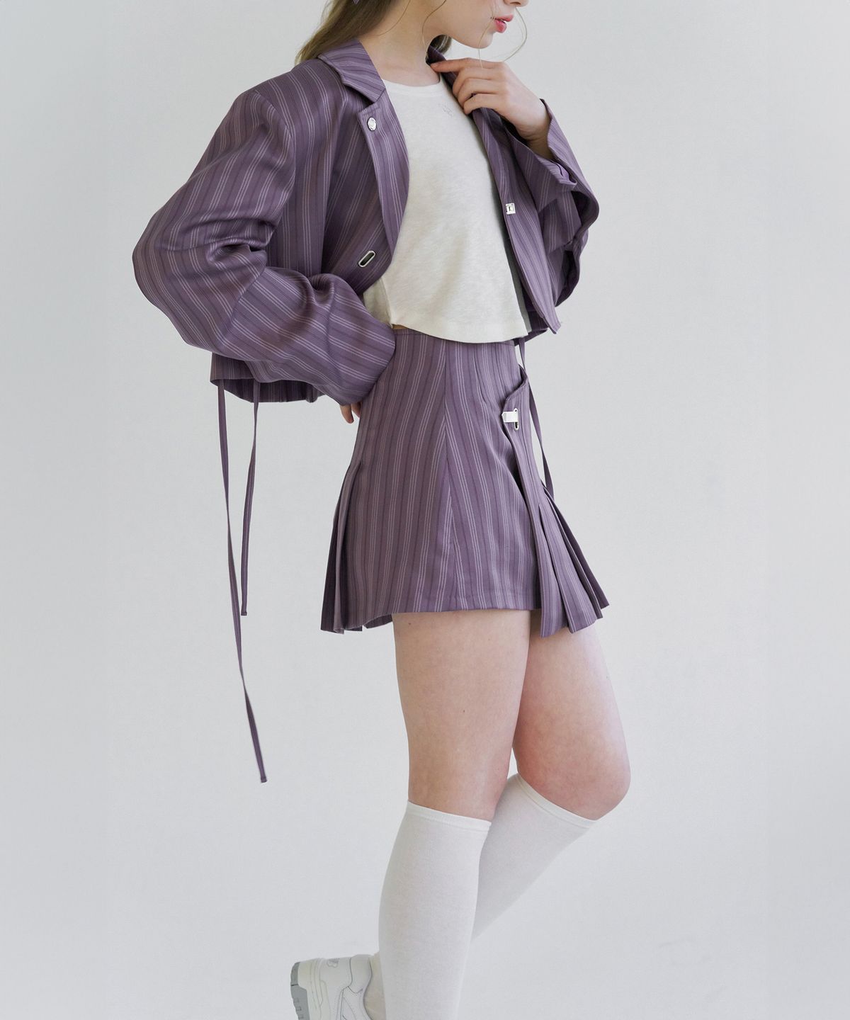 체리퀴리(CHERRYQUIRI) Pleats wrap sk - purple stripe