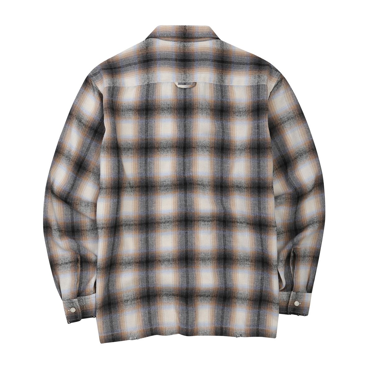 이이이알알알(EEERRR) EEERRR Damage washing  over-crop fit check long shirt (Blue)