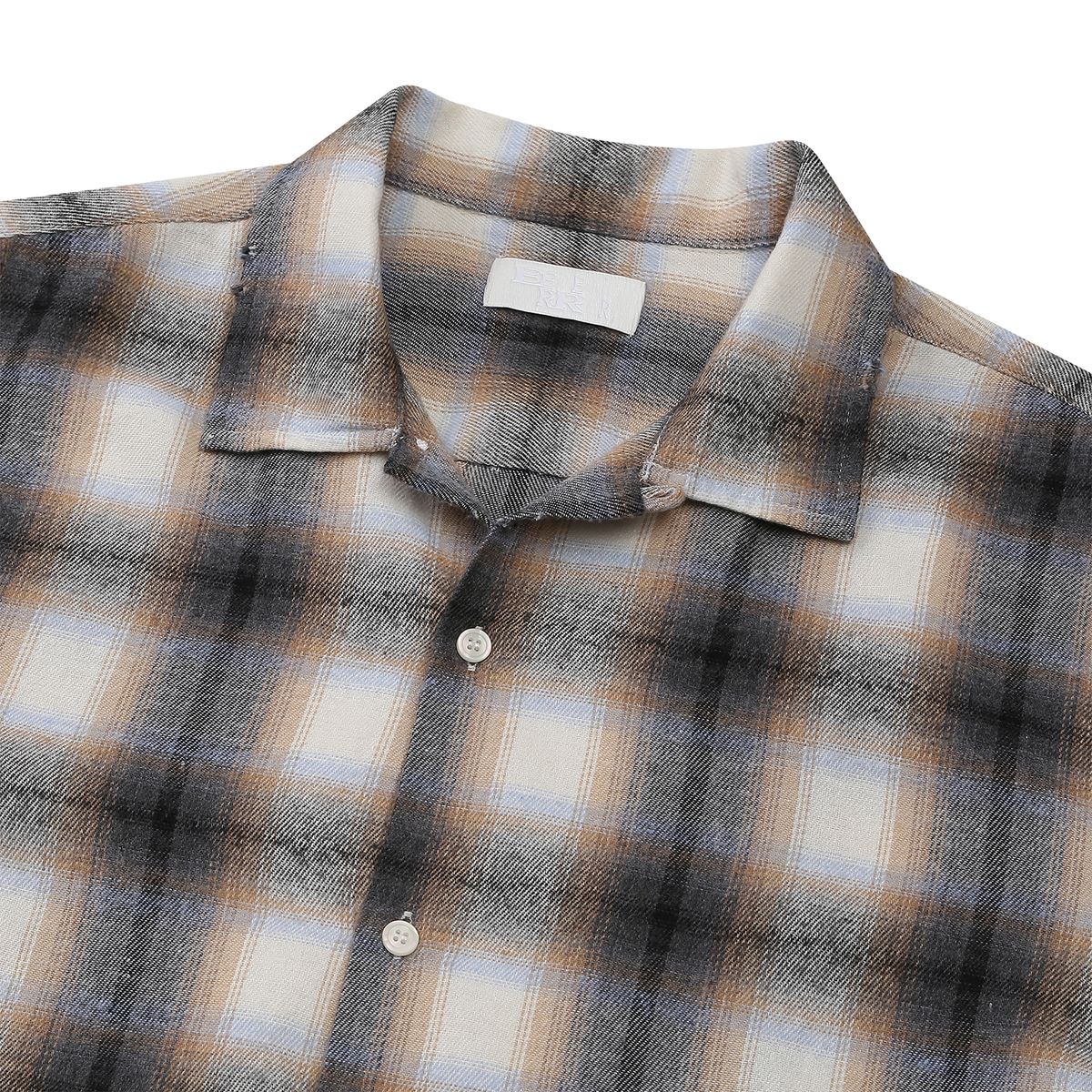 이이이알알알(EEERRR) EEERRR Damage washing  over-crop fit check long shirt (Blue)